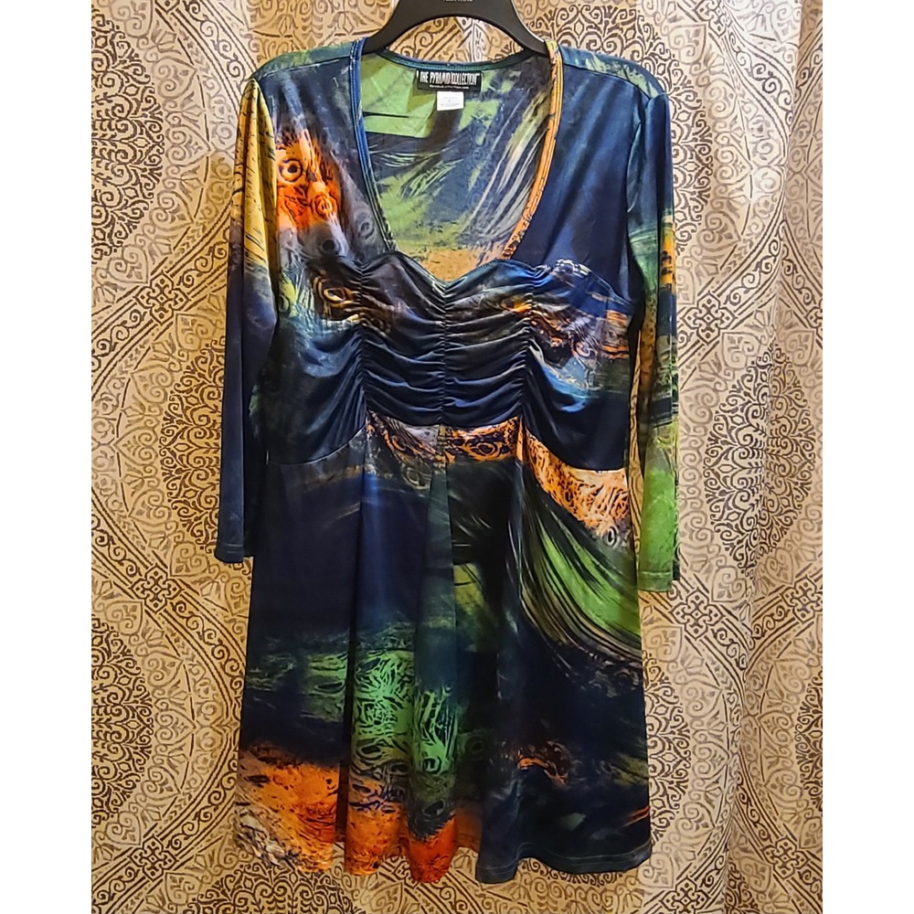 The Pyramid Collection Tunic Top Art-to-Wear Funky Womens Large  Cosmic Print Y2
